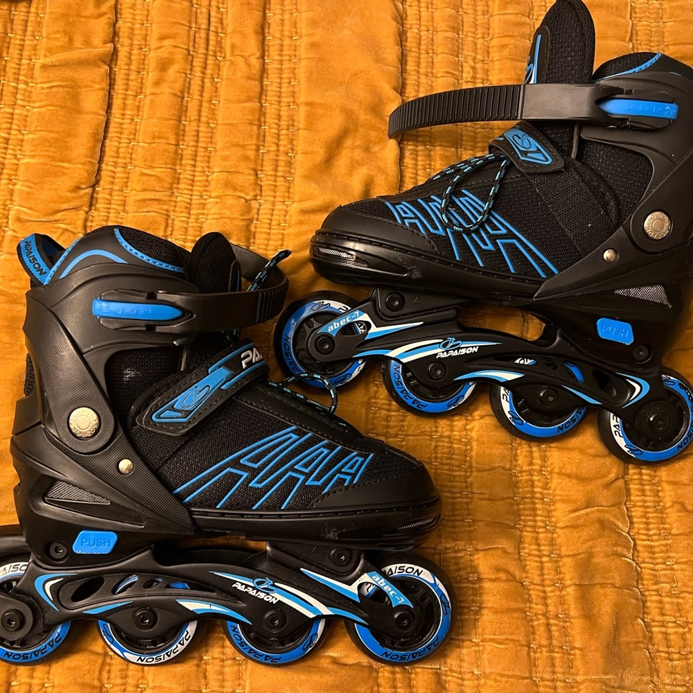 Adjustable Blue and Black Inline Skates for Kids